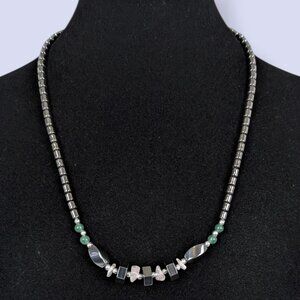 Hematite & Pink Quartz Chip Beaded Necklace